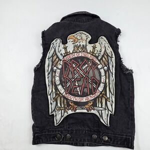 Drop Dead Vest Girls Large Womens Small Black Denim Eagle Back North Of England
